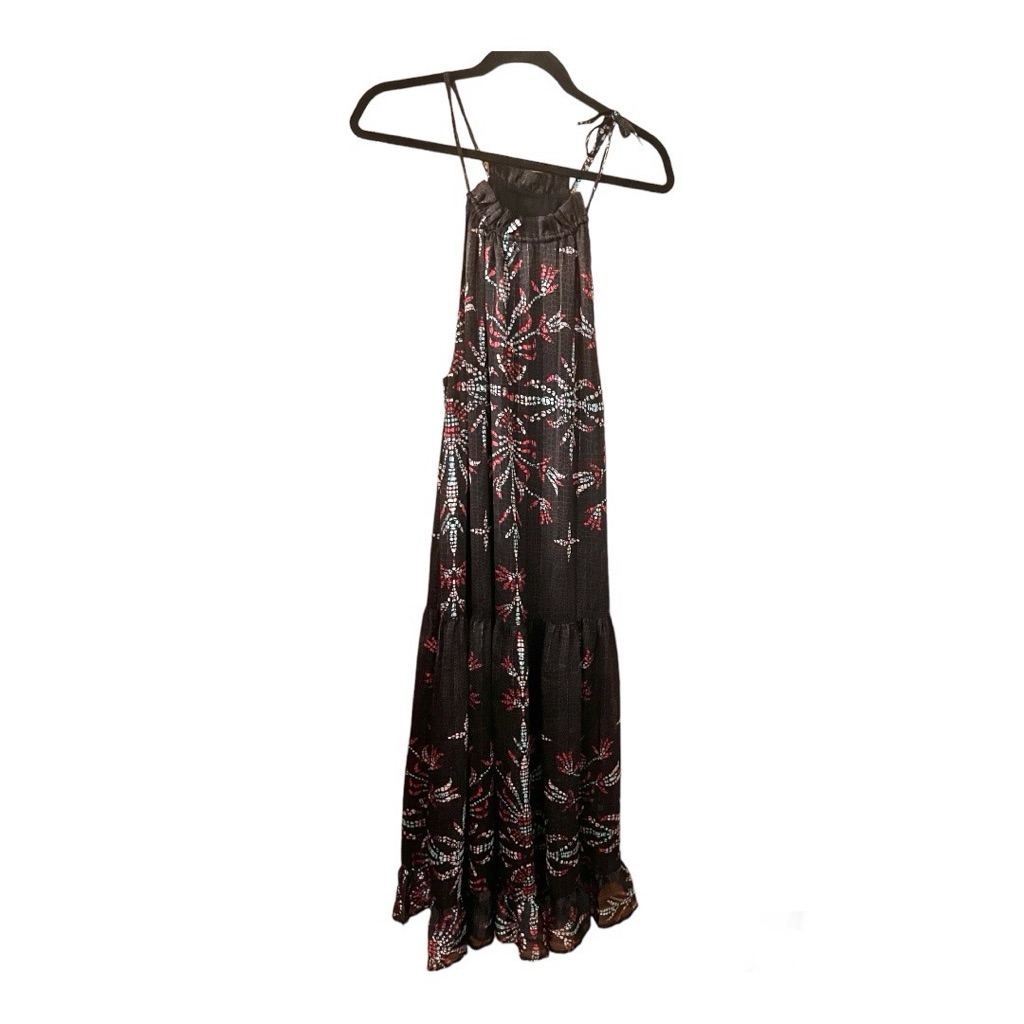 Sabina Musayev Tie Neck Tiered Mosaic Lurex Maxi Dress Xs